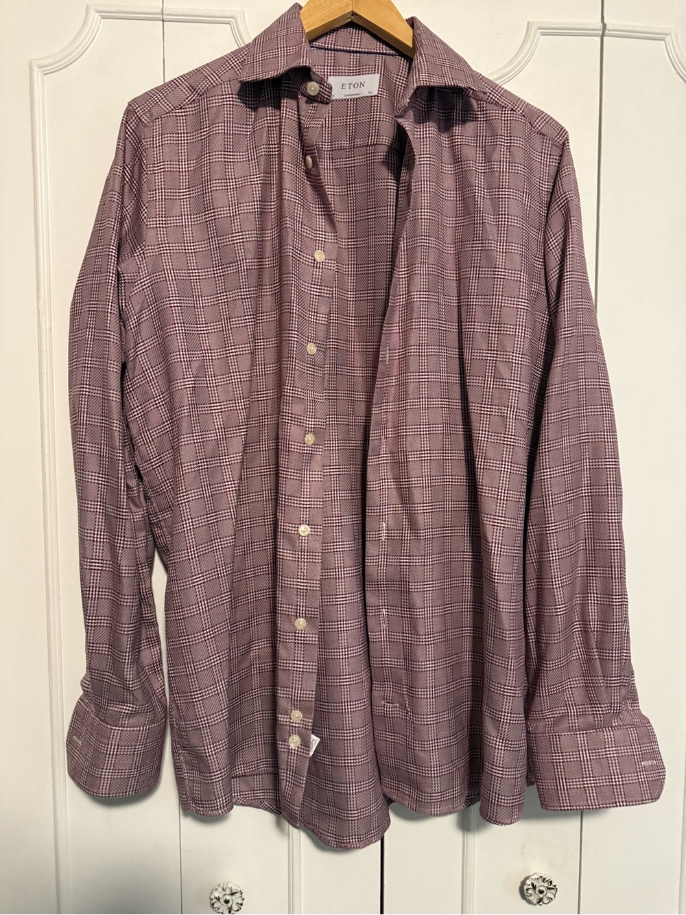 Eton Men's Plum Check Dress Shirt Thicker material than usual Eton